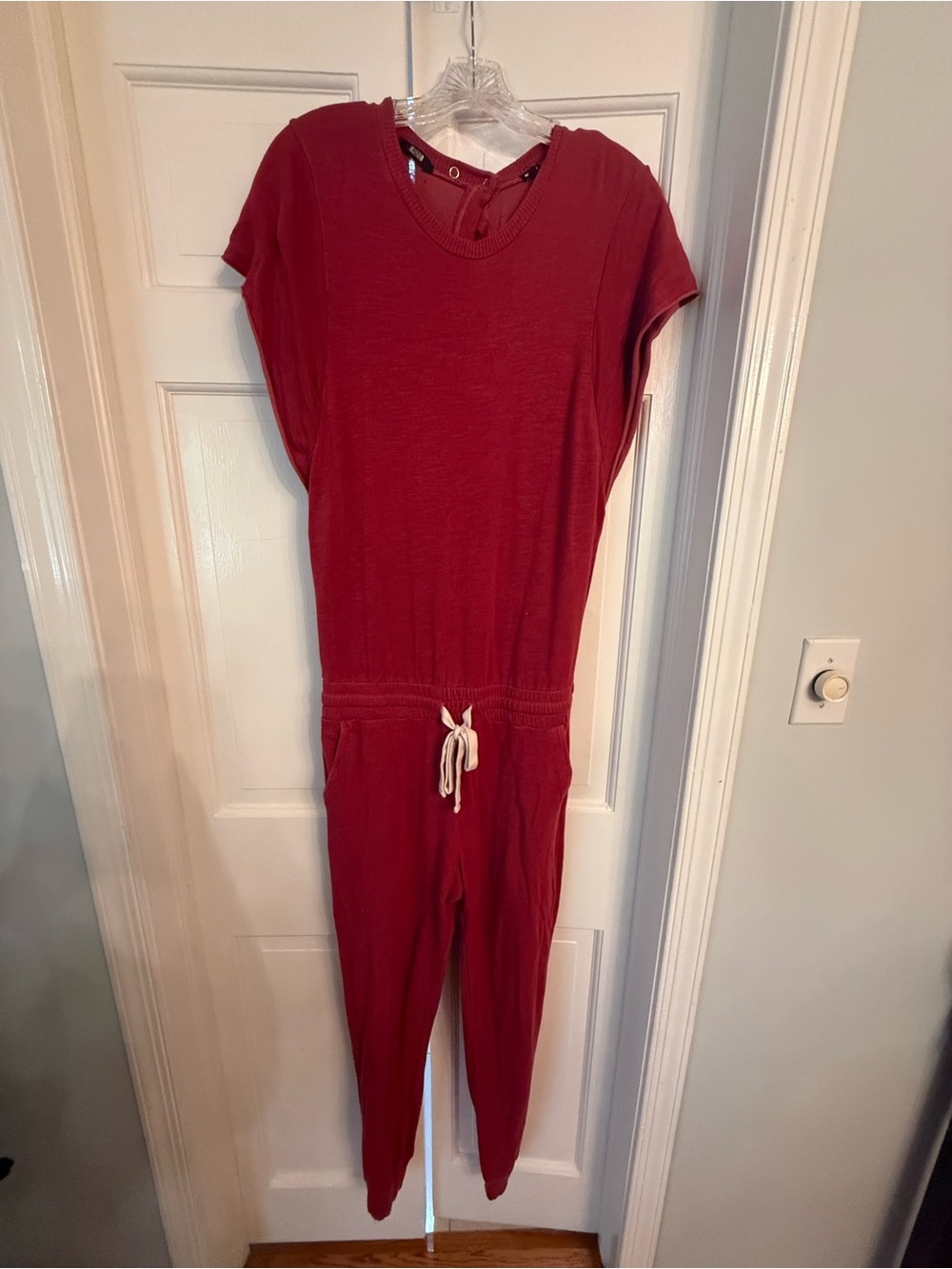 Monrow Red Jumpsuit with Drawstring Waist